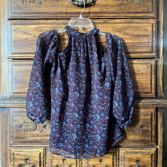 LOFT Purple and Blue Sheer Halter Neck Tie Blouse - Picture 5 of 7